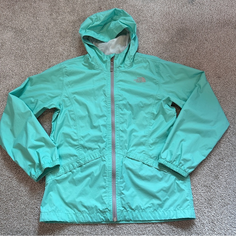 The North Face Dryvent Zipline Raincoat Hooded Jacket Light Teal Girls XL 18
